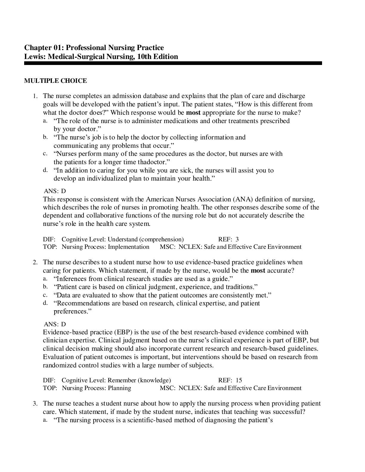 Lewis MedicalSurgical Nursing, 10th Edition Graded A+ Browsegrades